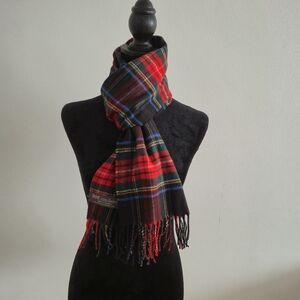 Vintage Red Tartan Plaid Fringe Scarf Dark Academia Prep Aesthetic